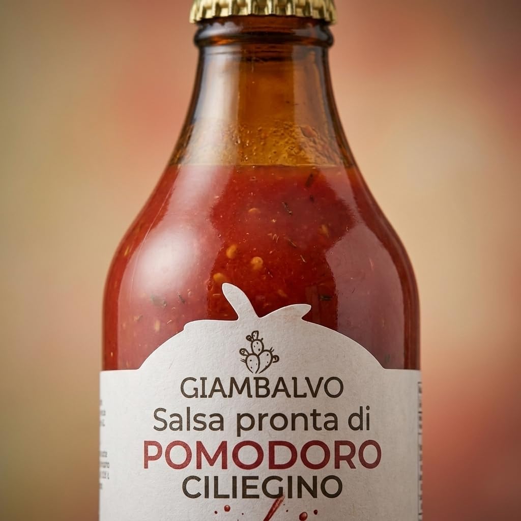 Giambalvo Salsa Pronta di Pomodoro Ciliegino Siciliano, Passata di Pomodoro in Bottiglia di Vetro, Confezione da 12 Bottiglie da 330g