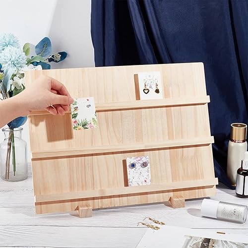 Miniatura 4 de NBEADS Soporte de exhibición de aretes de madera, 3 capas de joyería para aretes, soporte para tarjetas de madera, soporte para tarjetas de visita