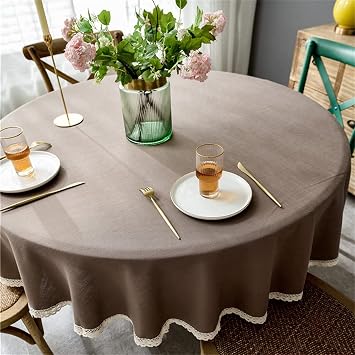 Linen Round Tablecloth Waterproof Wrinkle and Stain Resistant Washable Table Cloth for Kitchen Dining Room Holiday Dinner Brown, 53 Inch