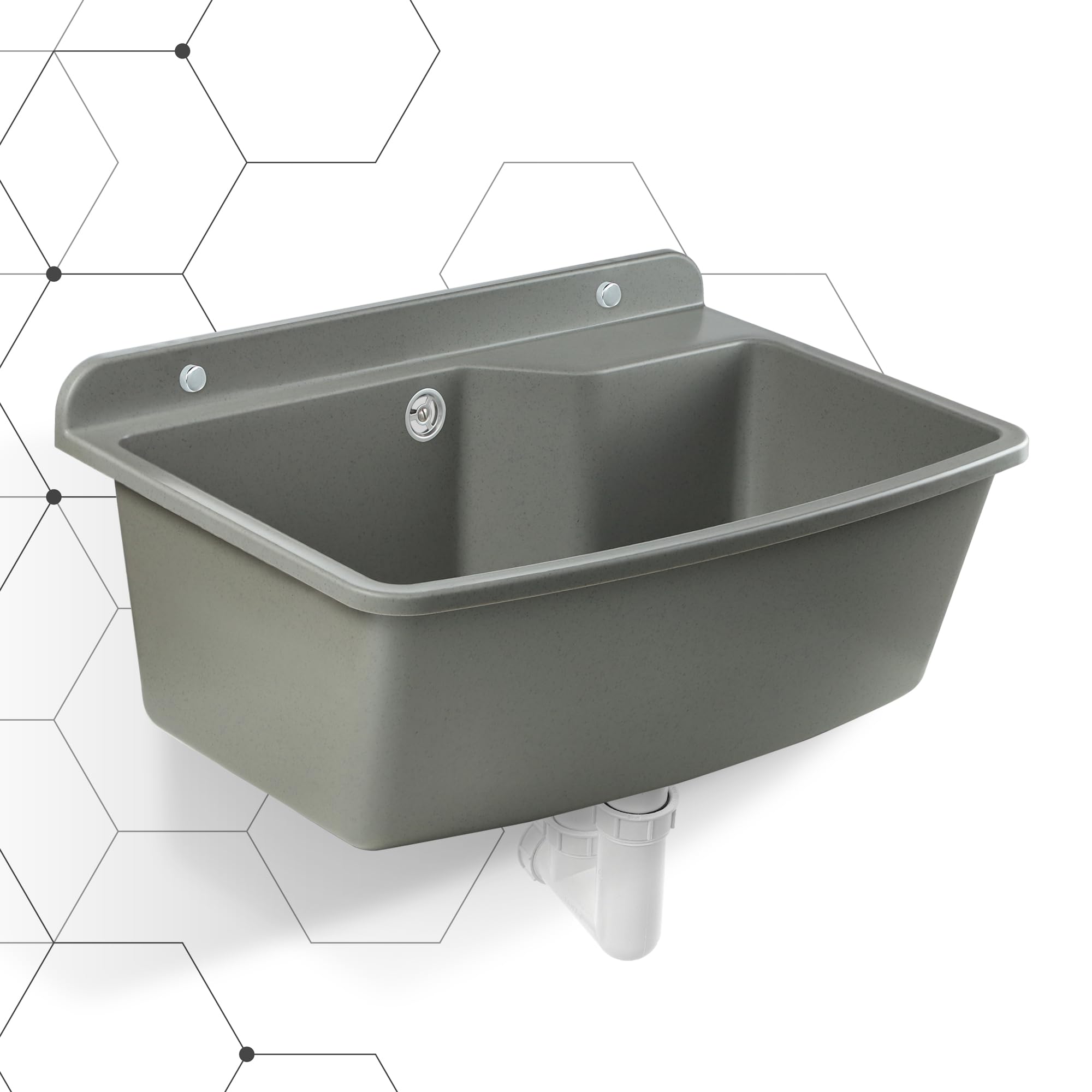GOSPO Bassin d'évier en plastique solide avec trop-plein et siphon 61 x 44 x 23,5 cm 38 l, gris