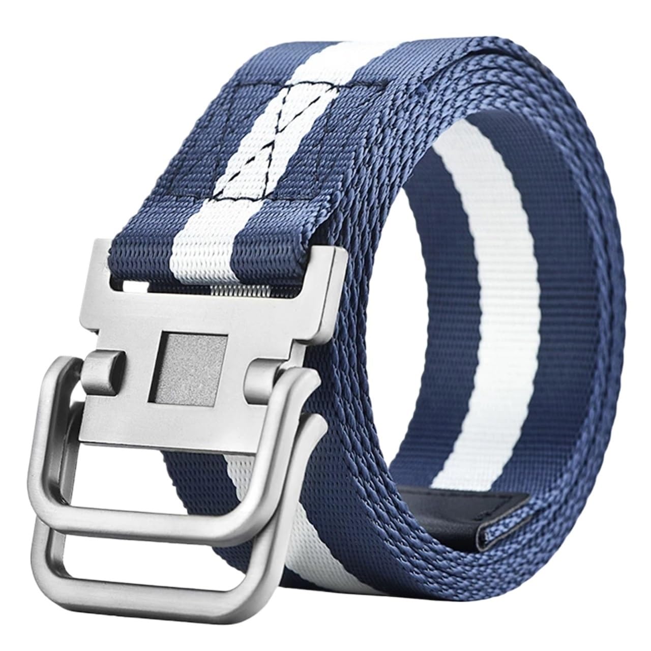 2 Stück Doppelschleifen-Schnalle Canvas-Gürtel Herrengürtel Studenten-Jugendgürtel Studenten Vielseitiger Jeansgürtel(Blue,115cm)