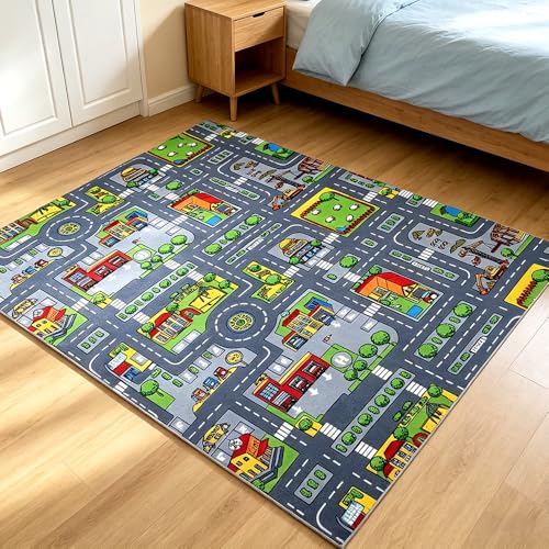 Spiritzohic Car Play Mat Carpet Kids Carpet Playmat Rug City Road Play Rugs Carpets Playmat Car Road Rugs for Bedroom Nursery Room Playroom Classroom Decor(60x90cm)