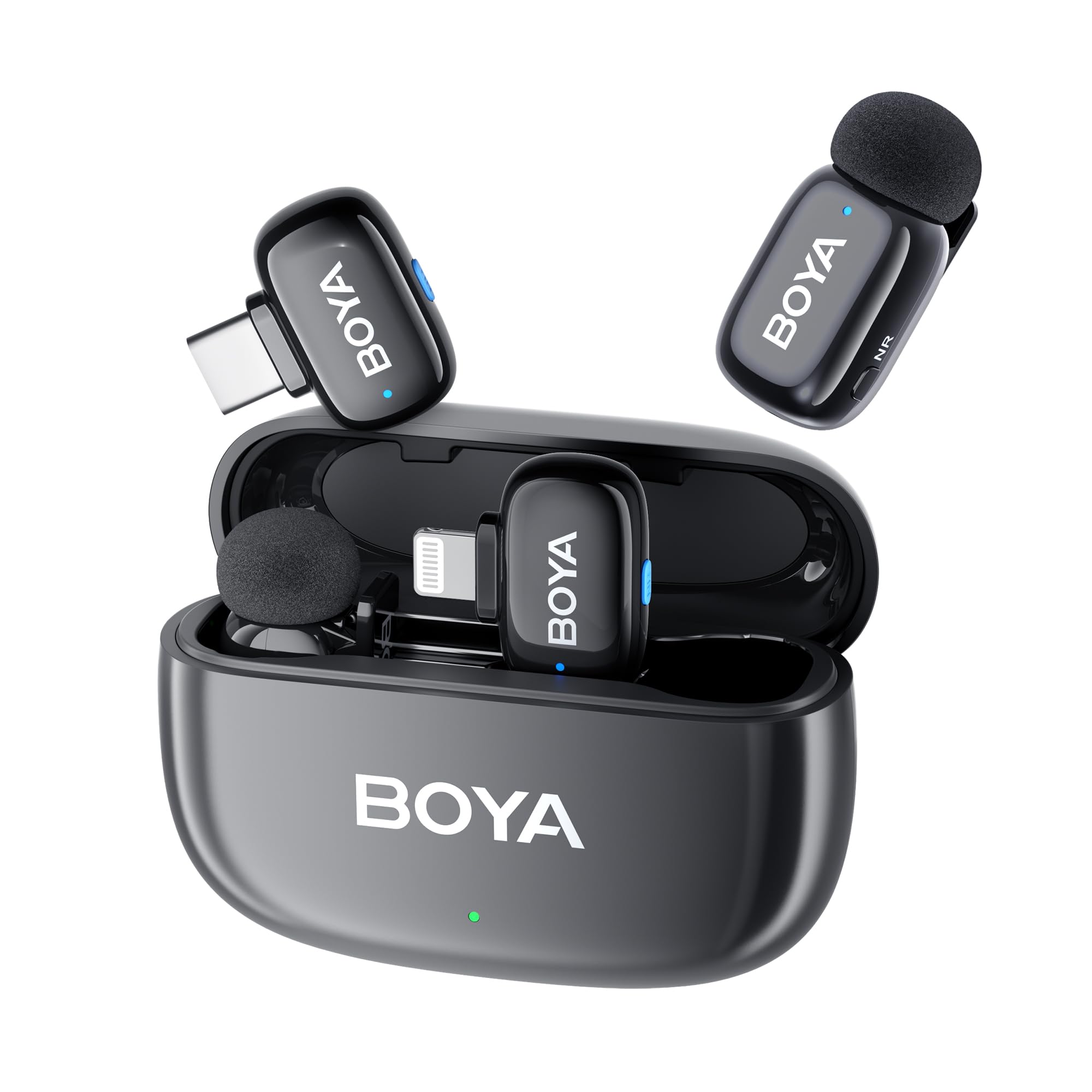 BOYA BOYAMINI Microphone sans Fil, Double Mini-Microphone Lavalier pour iPhone Android PC Laptop avec USB-C/Lightning, 100M, 36H Power pour l'enregistrement vidéo, Podcast Streaming