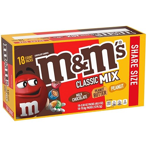 M&M'S Classic Mix Chocolate Candy Share Size Pack, 2.5 oz (18 unidades)