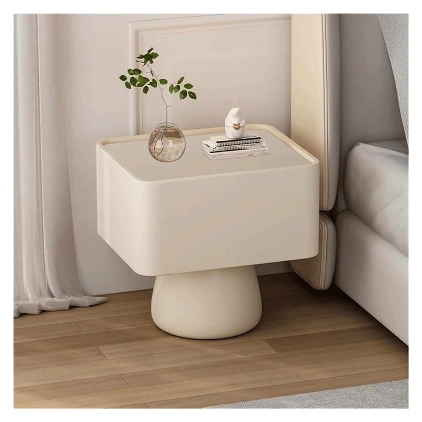 SXZenSpace Wooden Nightstand High-end Microfiber Leather Bedside Cabinet Creative Table with Drawer Side Modern Sturdy End Table(Beige,45cm)