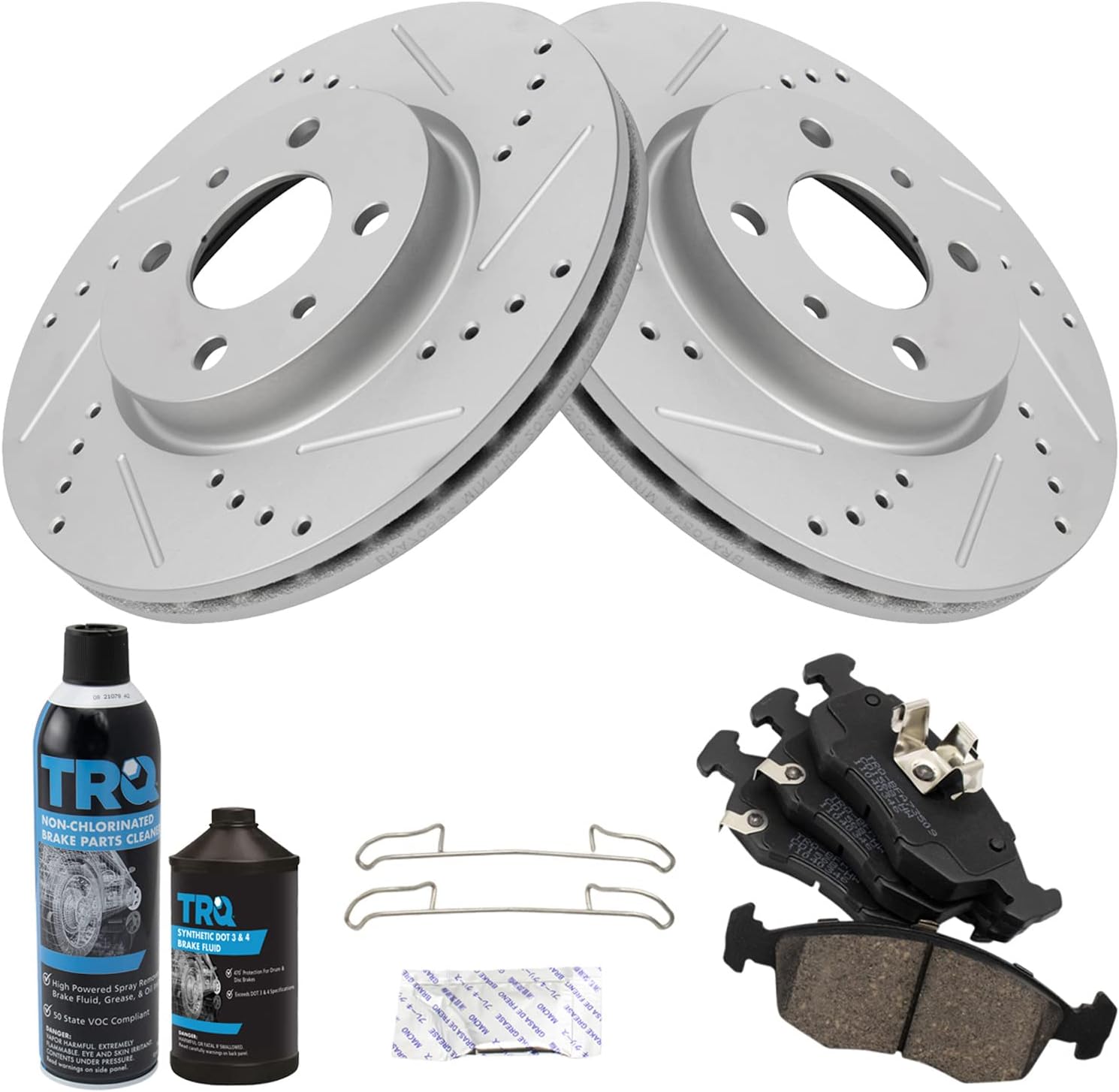 TRQ Front Performance Brake Pad & Rotor Kit Brake Chemical Kit Brake Pads Brake Rotors Set Ceramic Premium G-Coated Compatible with 2012-2017 Fiat 500