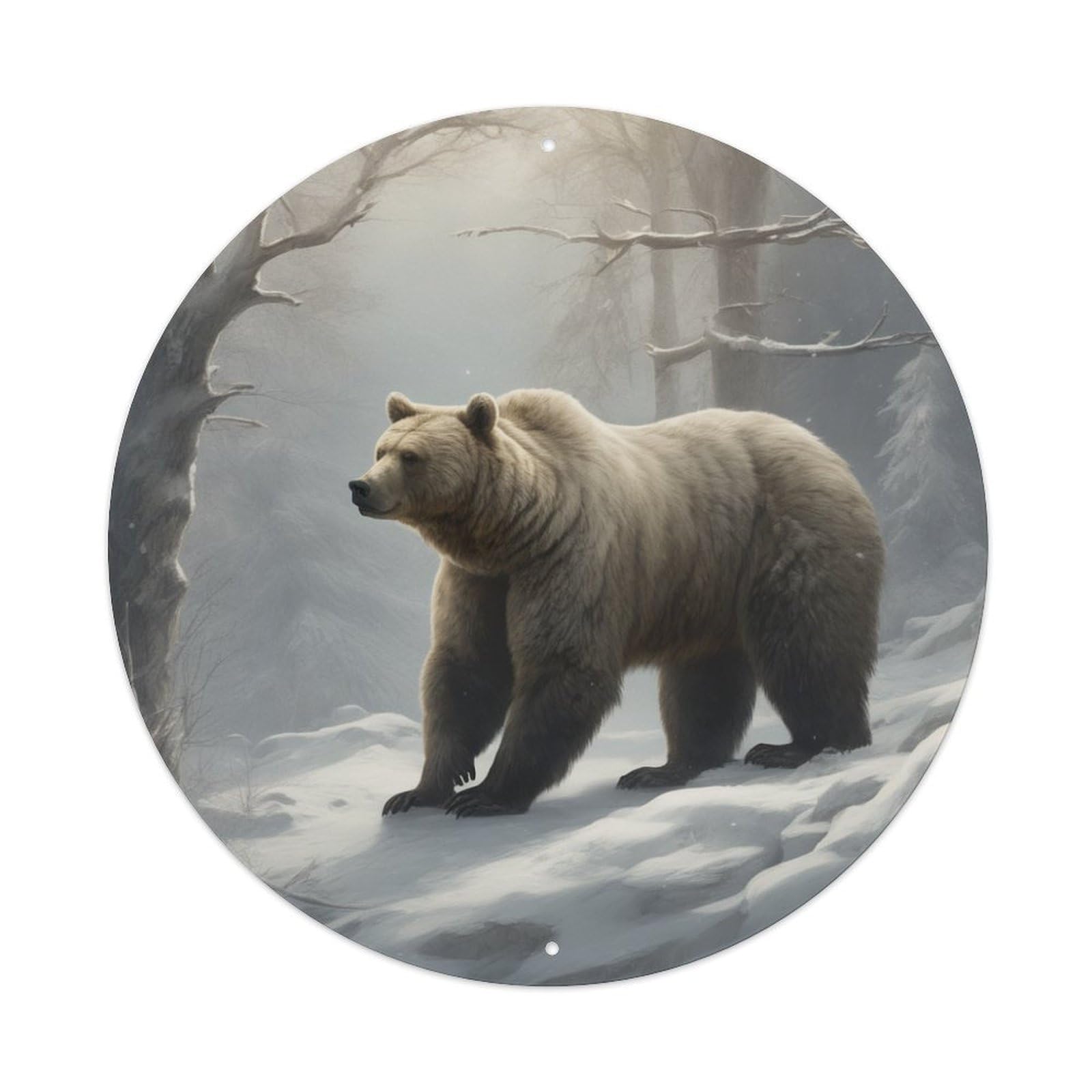 Wildlife Artwork Grizzly Bear in The Snow Vintage Metal Tin Sign Plaque Wall Decor for Cafe, Club Bar, Office, Garden Metal Poster 8x8Inch
