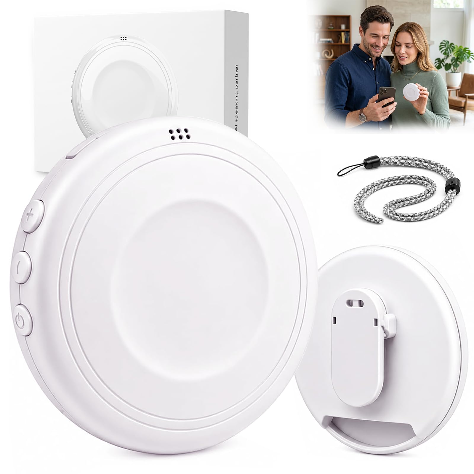 AI Language Translator Device, Wearable Smart AI Translator, White