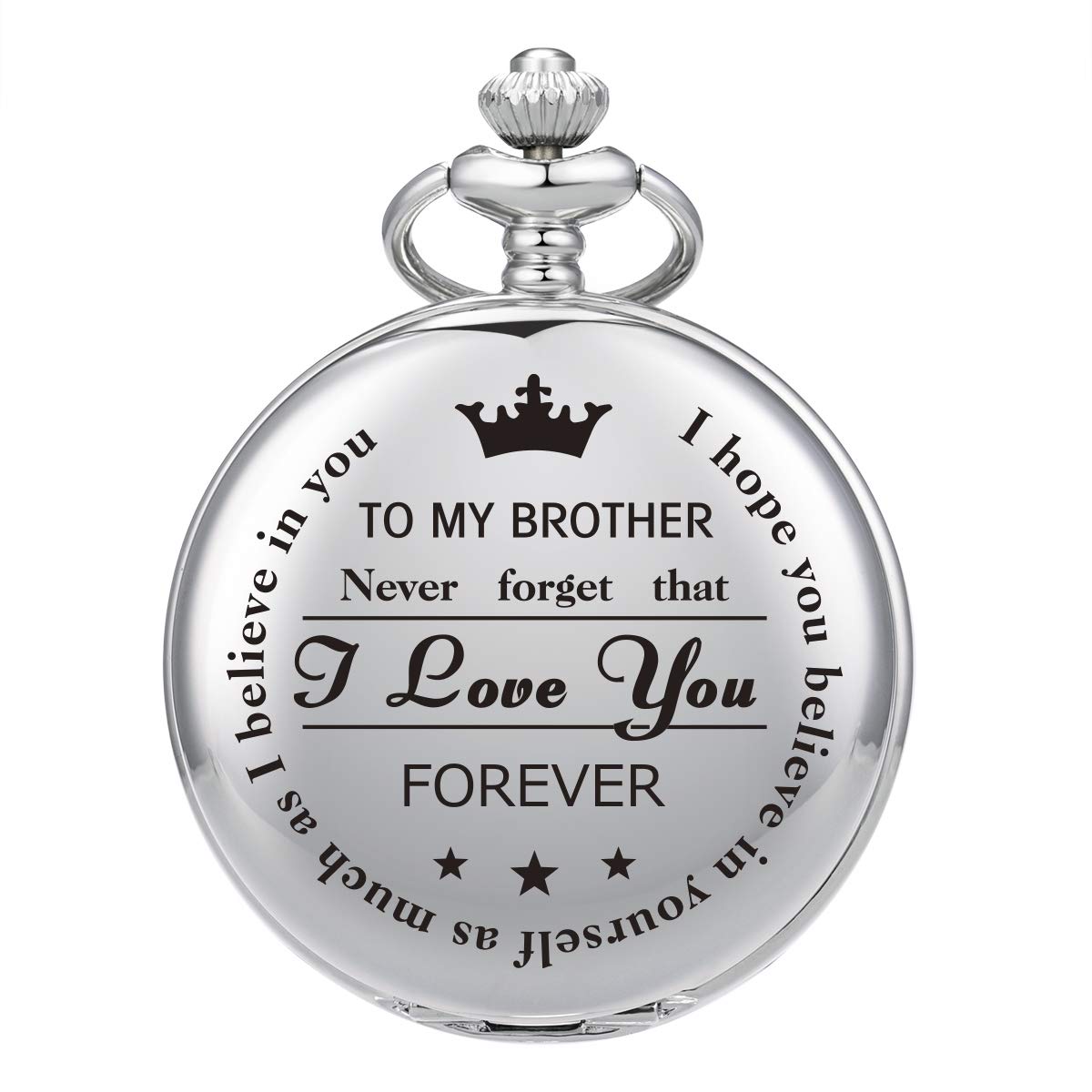 SIBOSUN Engraved Pocket Watch -Never Forget That, I Love You, Forever-from Brother to Brother Gift, Vintage Classical Quartz Pocket Watches with Chain to Men Silver