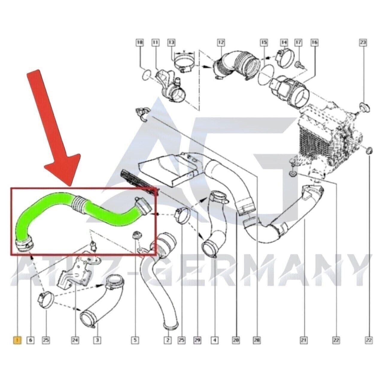 Original AG - Manguera turbo de aire de carga para Meg ane II 1.9 dCi 8200201617, 8200363471, 8200502920, 8200658187