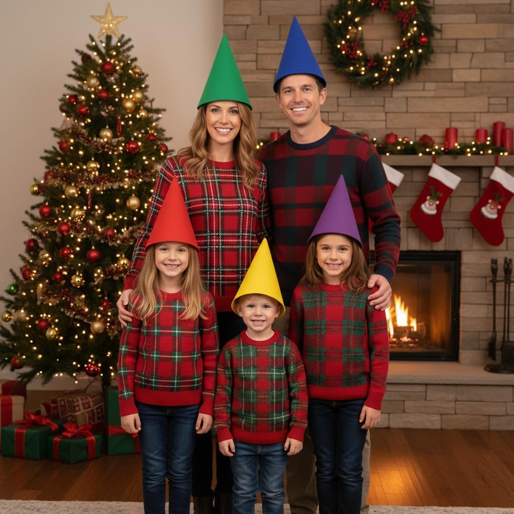 7 Pcs Felt Cone Gnome Hats: Christmas Elf Hat Unisex Dwarf Costume Hats for Christmas Halloween Birthday Party Dress Up