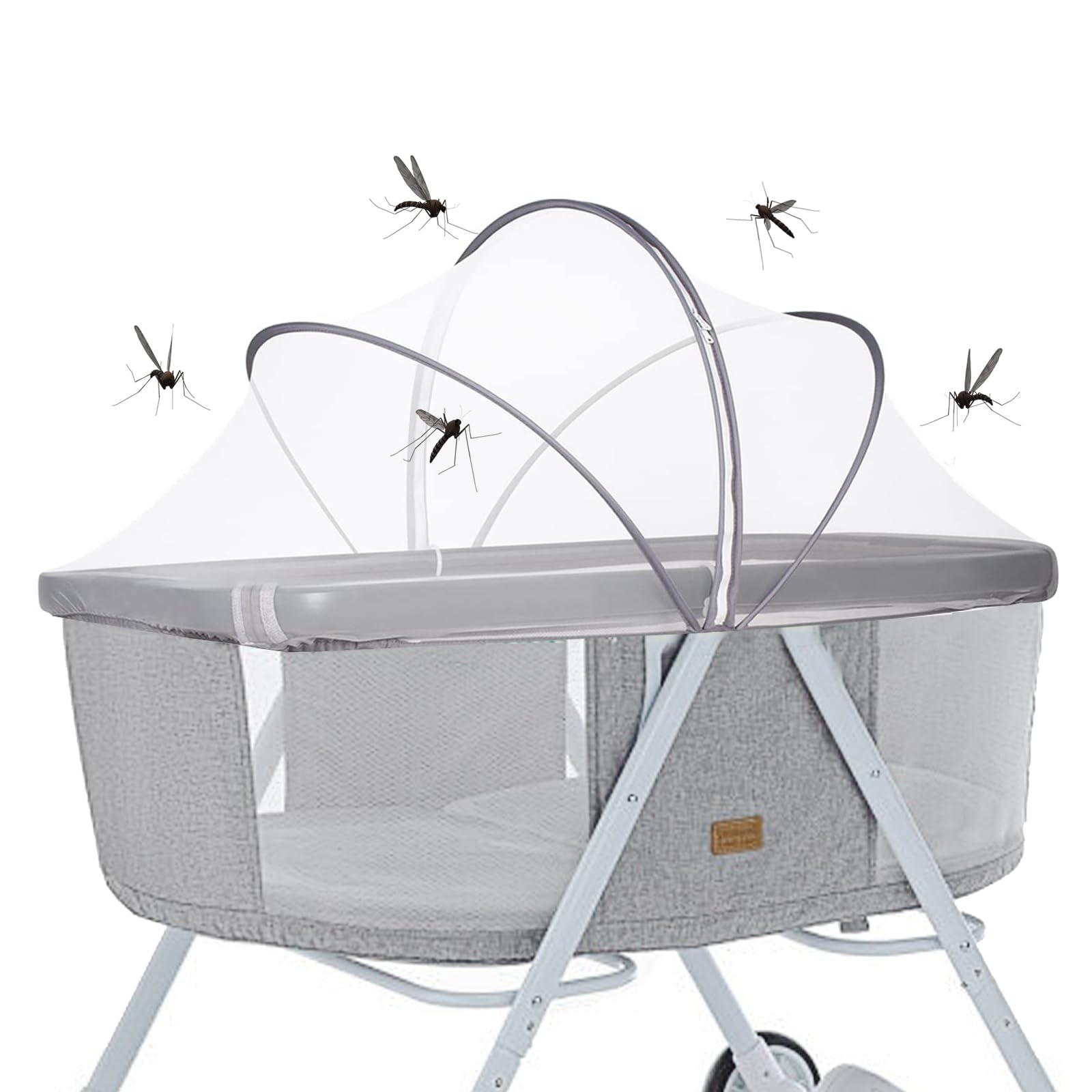Zanzariera universale per lettino, zanzariera stabile per lettino da viaggio, con chiusura lampo, resistente per lettino, 96 x 55 cm, colore bianco