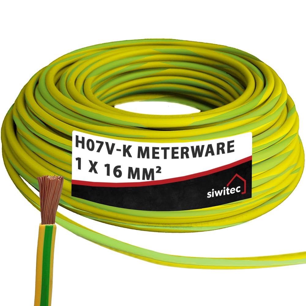 siwitec H07V-K Kabel 1 x 16 mm², Erdungskabel 16mm2, Erdungsleitung PVC feindrähtig, grün-gelb, Verdrahtungsleitung 450/750V, flexible Aderleitung, 1-100 m in der Auswahl - Ihre Länge: 15 m