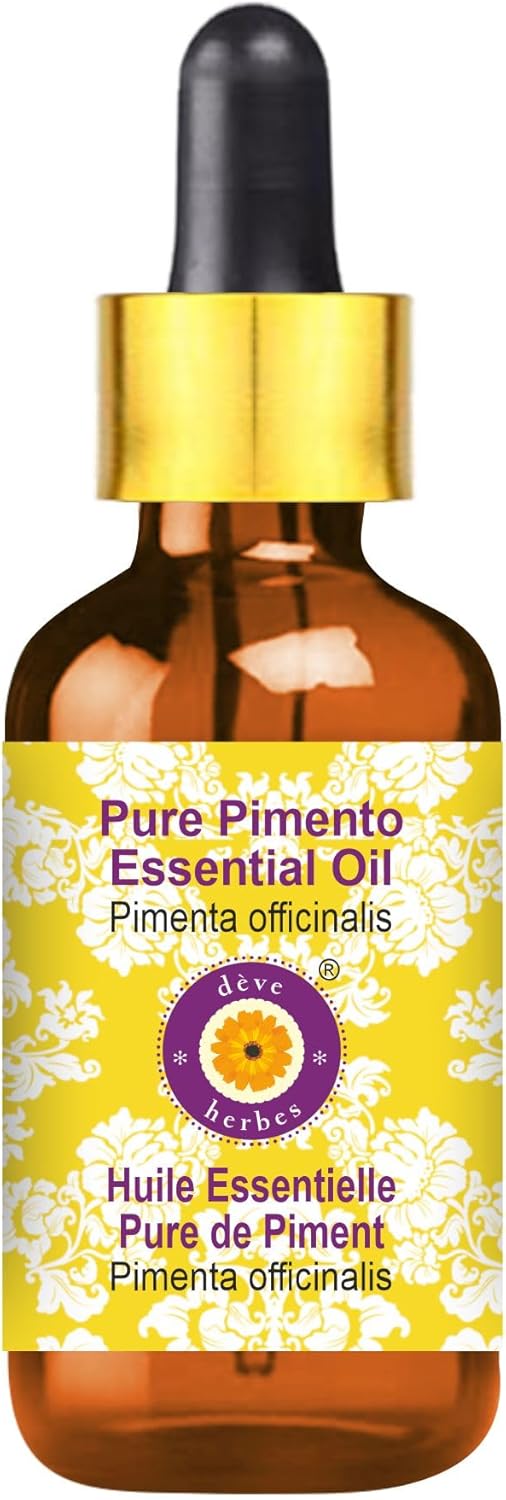 Deve Herbes Pure Pimento Essential Oil (Pimenta officinalis) with Glass Dropper Steam Distilled 100ml (3.38 oz)