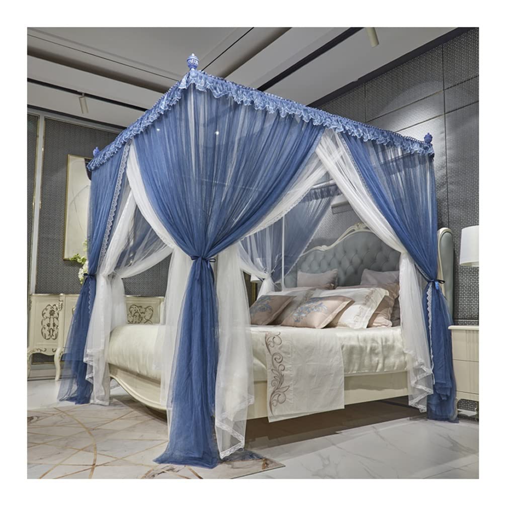 GJMSSMY 4 Corner Post Bed Canopy, Princess Room Bed Curtain Double European Palace Mosquito Net, 1.5M/1.8M/2M Bed Decoration (Color : B, Size : 180X200cm/71X79in)