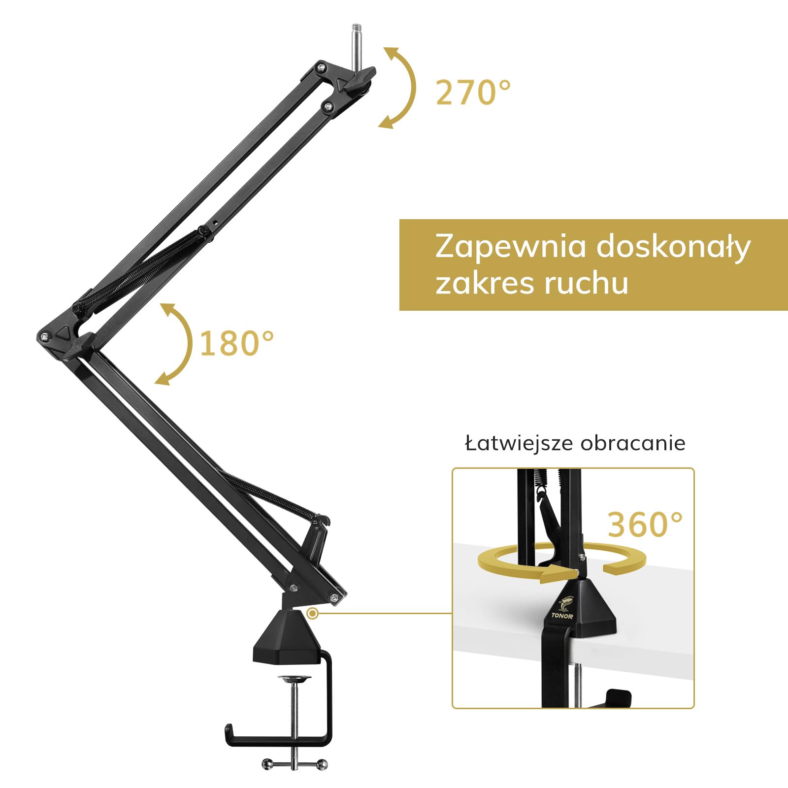 TONOR Standardowy Regulowany Statyw Mikrofonowy, Adapter 3/8' do 5/8', Zacisk Mikrofonowy, Ulepszony Zacisk Zasilania, Odpowiedni do Większości Mikrofonów T20