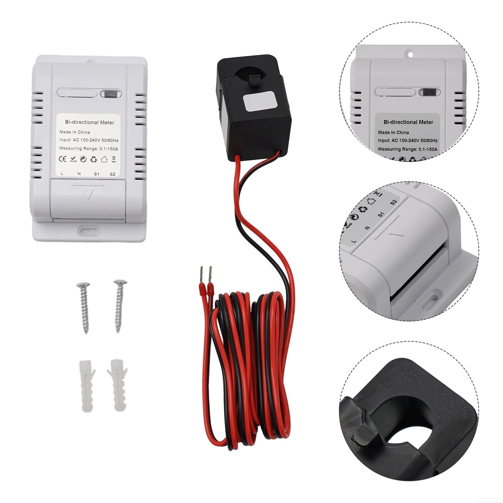 para Tuya WiFi Smart Meter 150A Mobile App Monitores Solar Fotovoltaica Energía bidireccional AC 100V-240V Rango de medición 0.1A - 150A