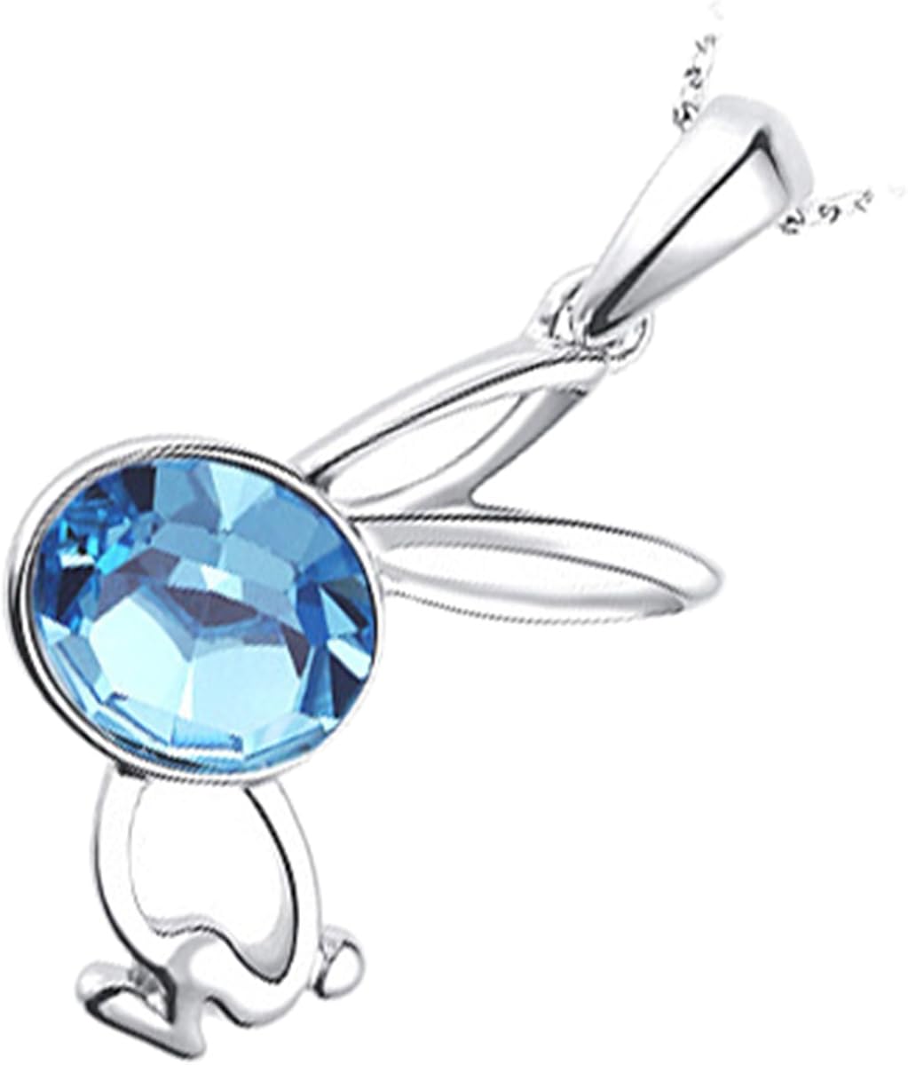 GWG Jewellery 18K White Gold Coated Running Bunny Rabbit Oval Sea Blue Crystal Animal Pendant Necklace in Gift Box for Women