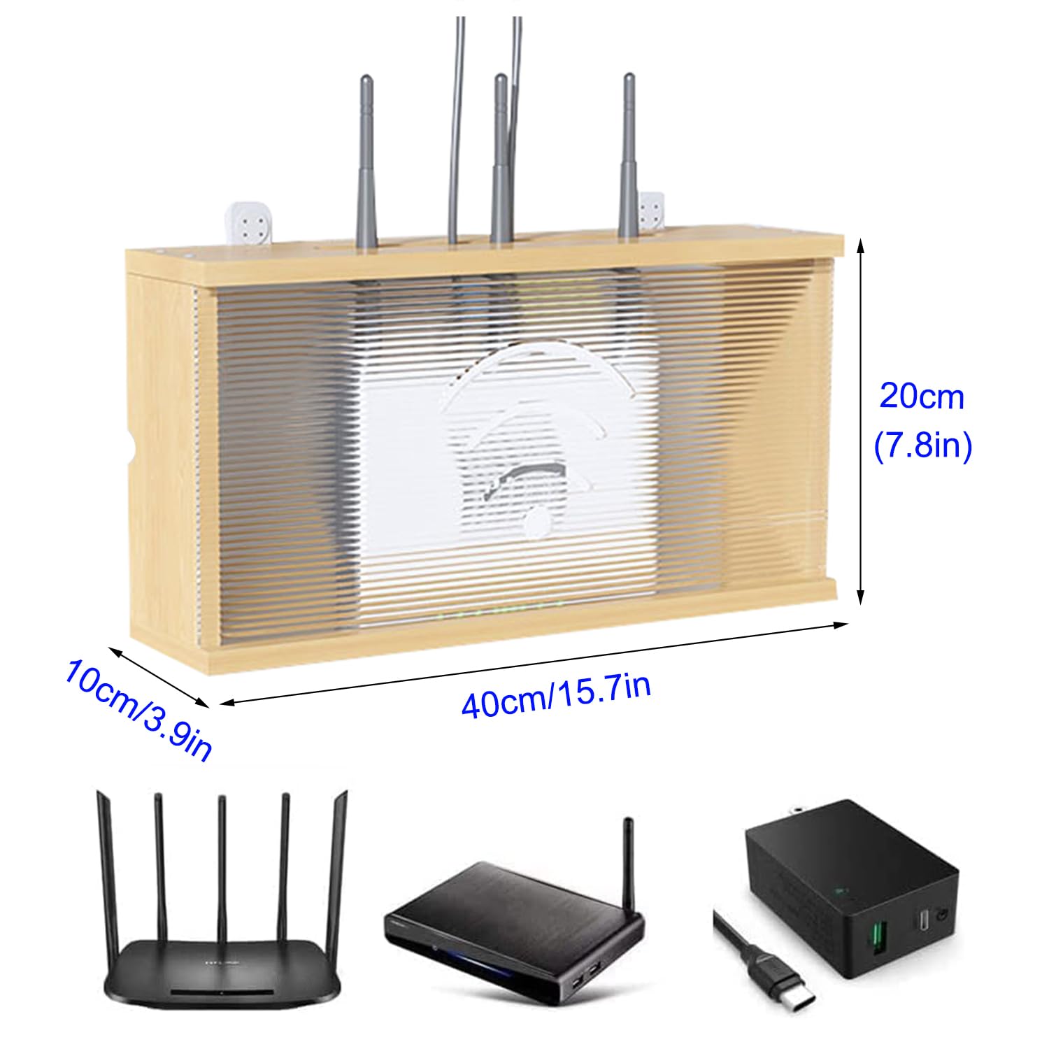 Półka do routera, pudełko do przechowywania routera Wi-Fi, organizer na kabel, organizer do routera, pudełko do przechowywania routera WiFi do ukrycia routera Wi-Fi i kabli (Legno)