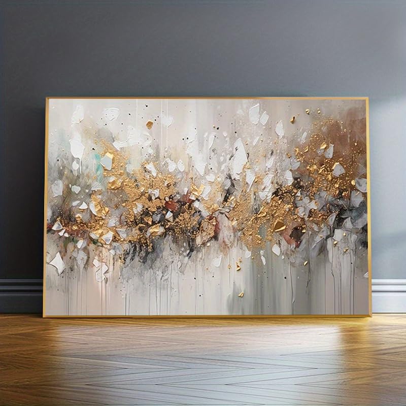 Toile imprimée moderne abstraite dorée grand poster contemporain de 90 x 145 cm