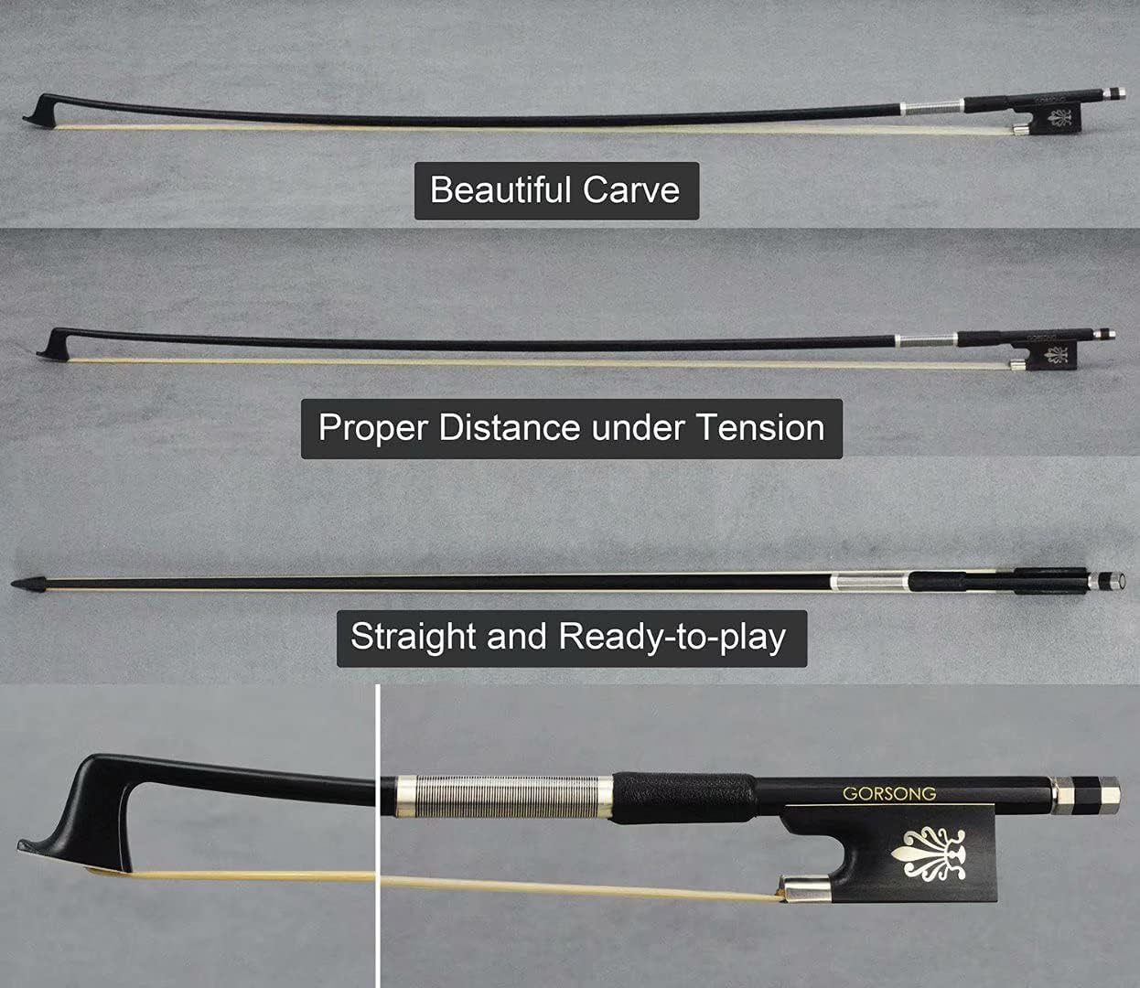 Carbon Fiber Violin Bow Full Size 4/4 Lightweight Fiddle Bow Ebony Frog Mongolian Horsehair