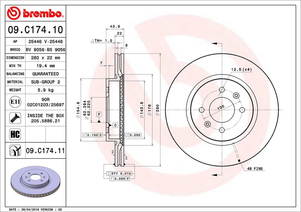 Brembo 09.C174.11 Rotores de Discos de Frenos