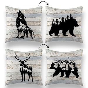 TUNW Wildlife Animal Rustic Couch Throw Pillows Covers 18×18 in Set of 2，Woodland Farmhouse Animals Cover Decorative Pillowcase for Camper RV Home,Wildlife Lover Camper Gifts