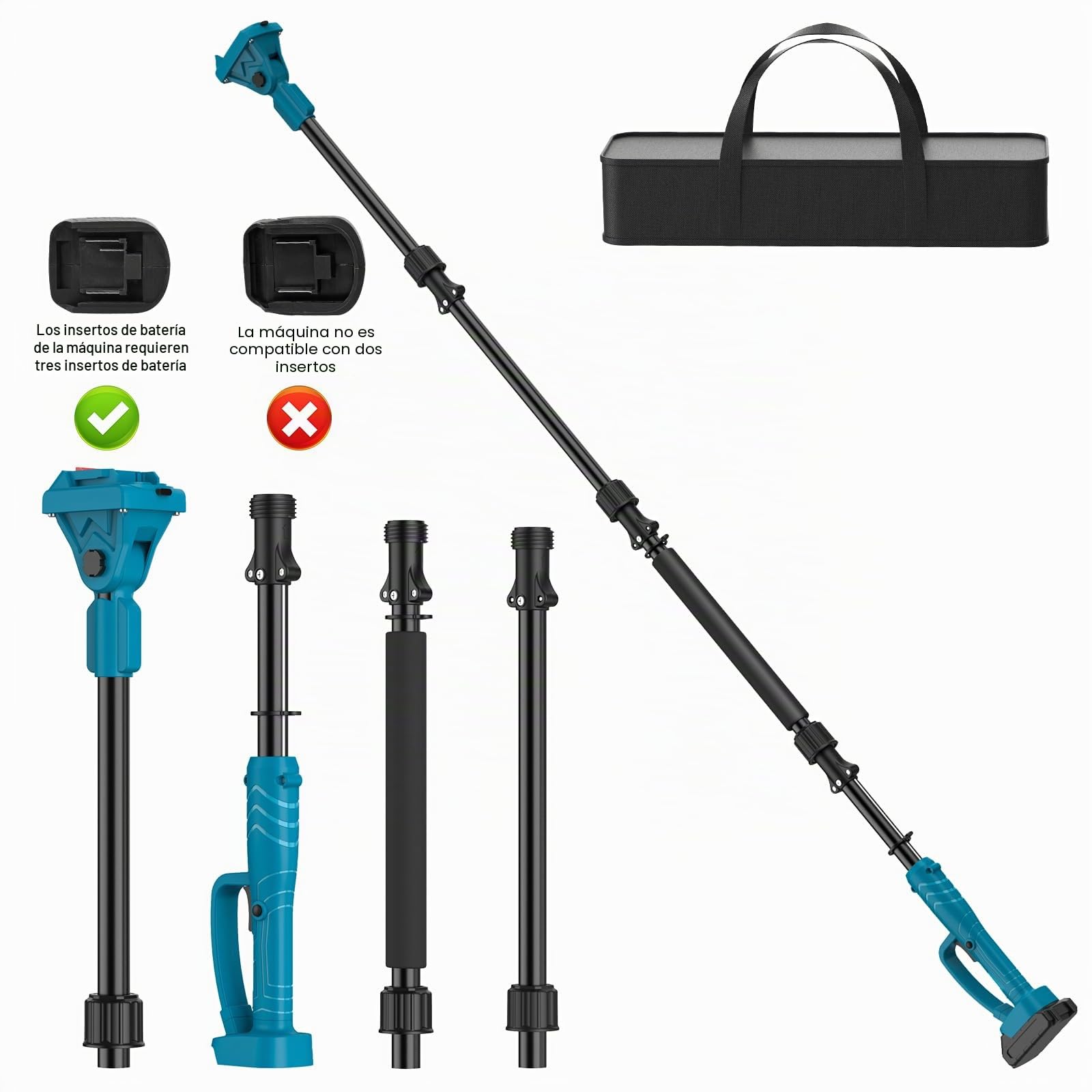 Extensión telescópica para podador de batería y tijeras de jardín, extensión de 2M para batería de 18V de Makita, extensión de aleación de aluminio con giro de 180°, para ramas de jardín