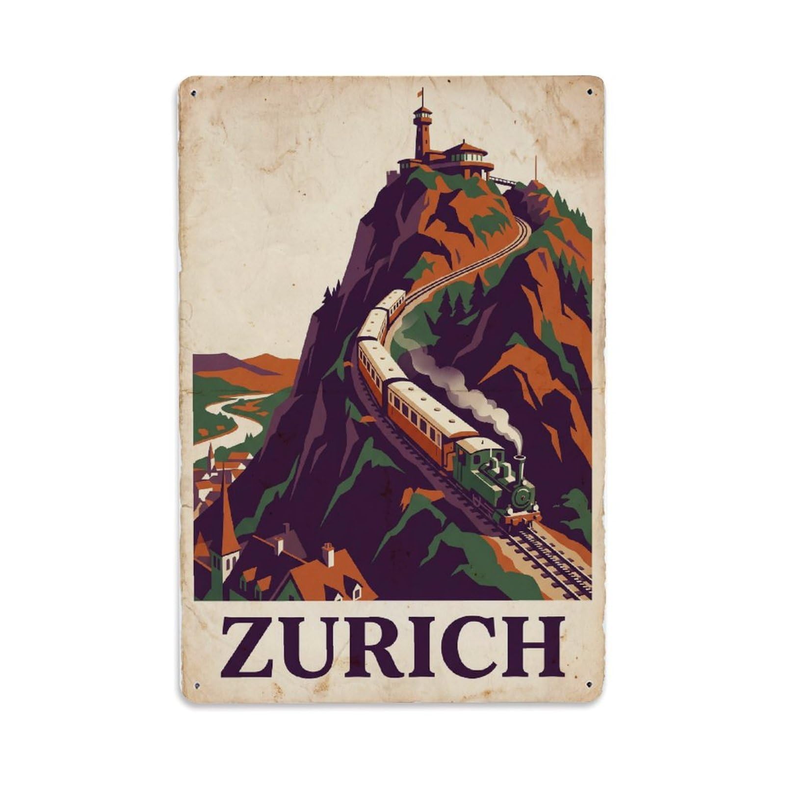 Este 8X12inch Style Vintage Travel Zurich Switzerland Thrilling Metal Tin Sign