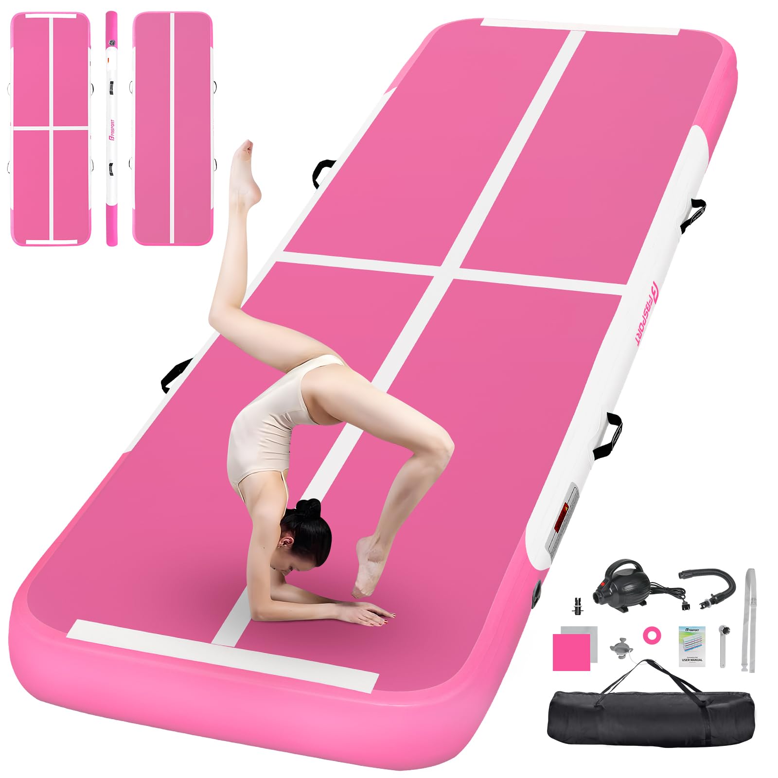 FBSPORT Inflatable Air Gymnastics Mat Training Mats 4/8 inches Thickness Gymnastics Tracks for Home Use/Training/Cheerleading/Yoga/Water with Pump