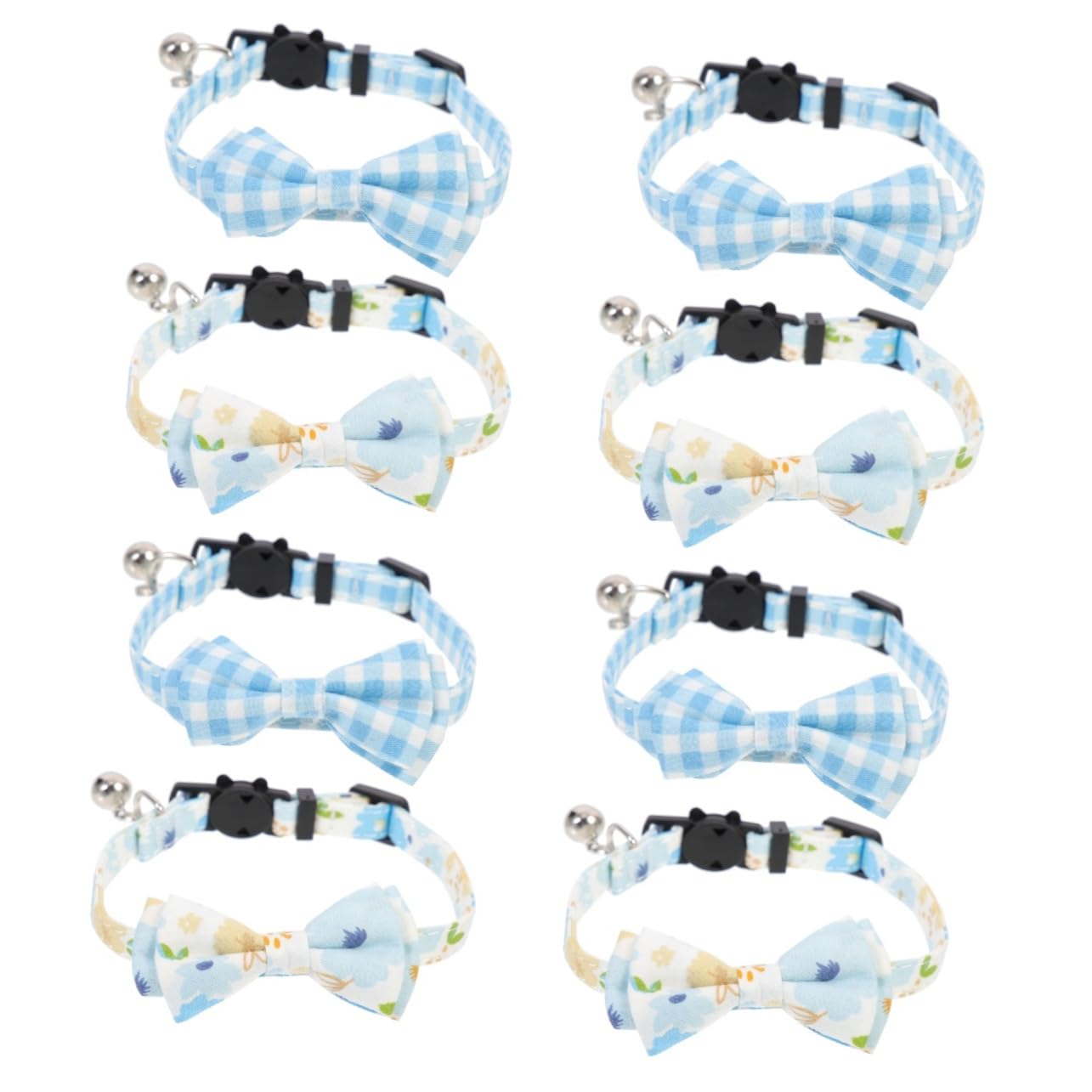 FRCOLOR 8pièces Collier pour Chat Et Chiot Ajustable Et Décoratif avec Clochette Extérieur Fleurs Et Carreaux Accessoire Léger Et Confortable pour Animaux