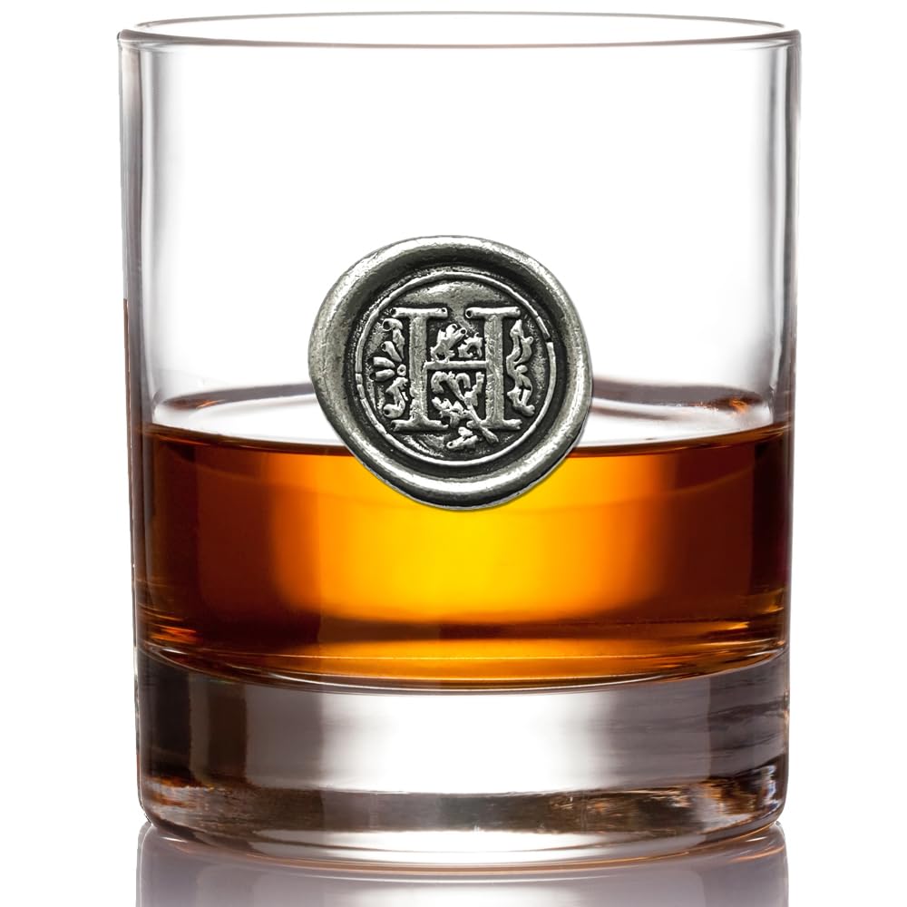 English Pewter Company 11oz Whisky Glass Tumbler with Monogram Initial - Personalised Gift with Your Choice of Initial (H) [MON108]