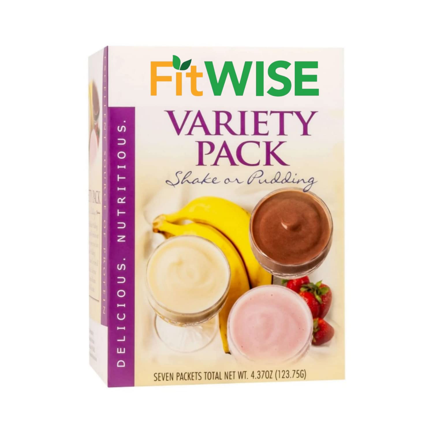 FITWISE - Meal Replacement Pudding or Shake, Low Calorie, 15g Caseinate Protein, Aspartame Free, Low Fat, 7 Servings Per Box (Variety Pack)