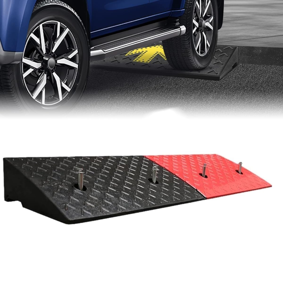 Rubber Curb Ramp Car Ramp Wheelchair Ramp Threshold Ramp Step Ramp Entrance Ramp Driveway Ramp, for Tires, Cars, Lawn Mowers, Loading Docks, Wheelchairs(98x15x5cm)