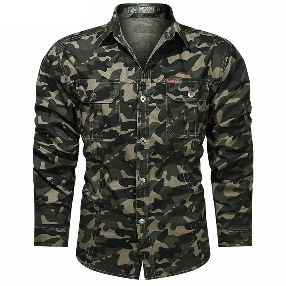Bqxxdeo Chemises De Combat Camouflage À Manches Longues pour Hommes Chemise en Coton Militaire