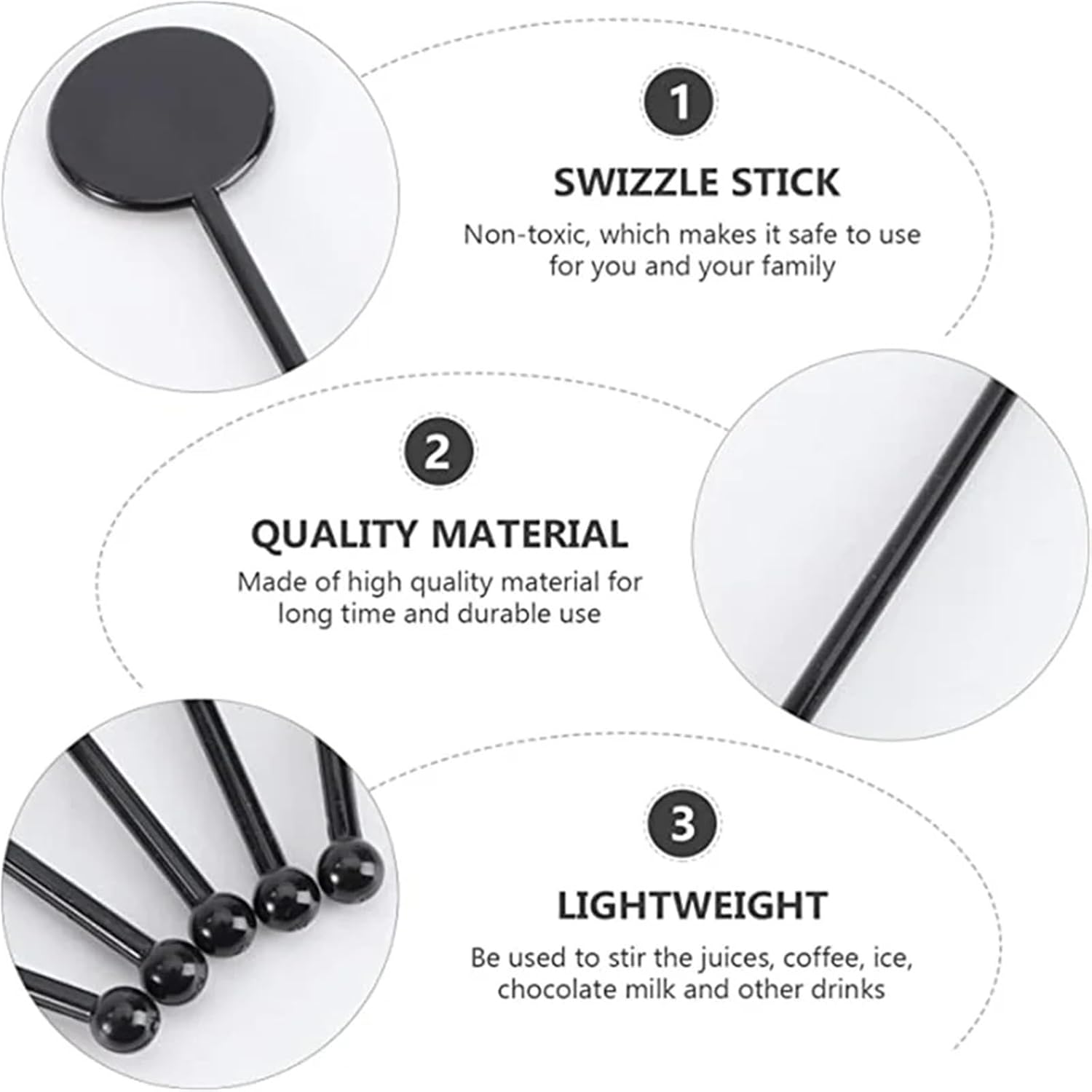 Drink Stirrer Cocktail Stirring Stick Spiral Drink Stir Swizzle Sticks Bar Cocktail Drinks Mixing Rod Black(30pcs)