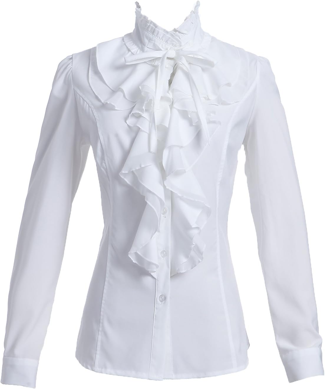 TaiduoshengWomen Shirts Lace Ruffle Neck Stand-Up Collar Button Down Blouse Long Sleeve OL Shirt Tops