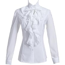 Women Shirts Lace Ruffle Neck Stand-Up Collar Victoria Ruffle Bow BlouseLong Sleeve OL Shirt Tops US S-US 2XL