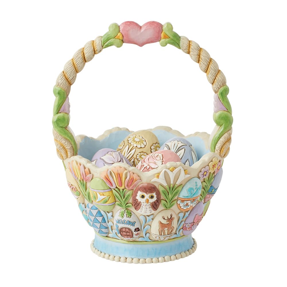 Enesco Jim Shore Heartwood Creek - Set di 5 statuette con cestino pasquale annuale e uova di Pasqua, in resina, realizzate a mano, da collezione, statuette pasquali decorative per la casa, 21 cm
