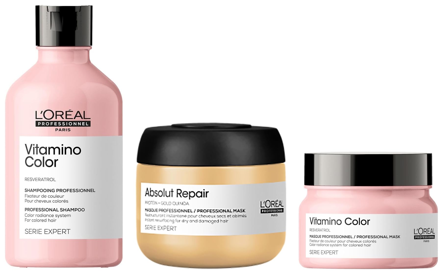 L'OREAL PROFESSIONNEL PARIS Vitamino Color Shampoo 300Ml & Hair Mask 250Gm Combo With Resveratrol For Color-Treated Hair, Serie Expert (Pack Of 2 Count) With Absolut Repair Travel-Size Mask 75Ml-image-23