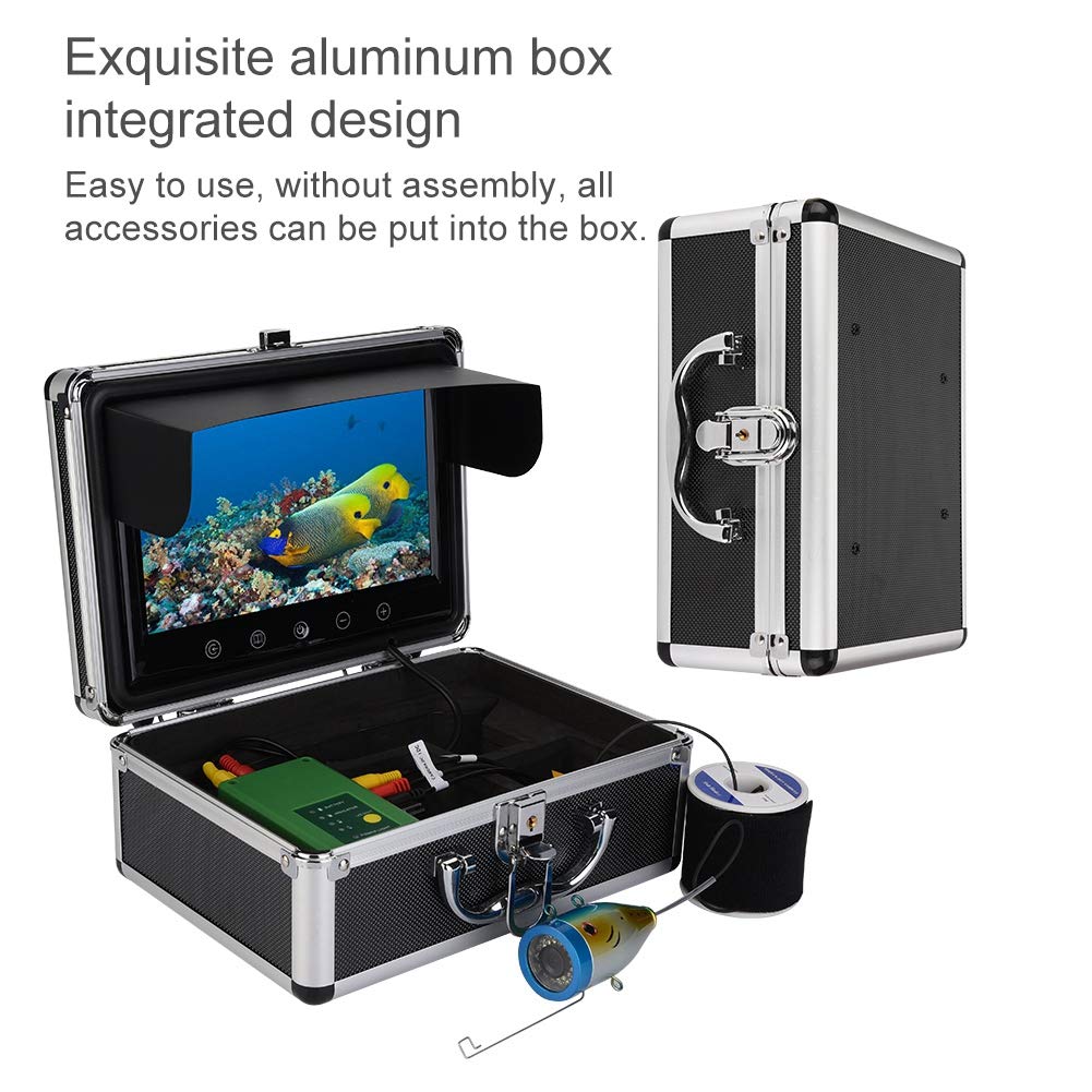 Caméra de Pêche sous-Marine Professionnel Caméra 1000TVL 9 Pouces Moniteur Vidéo HD 15pcs LED IR Câble 30m pour Surveillance de l'aquaculture/Exploration sous-Marine/Pêche/Plongée(EU)