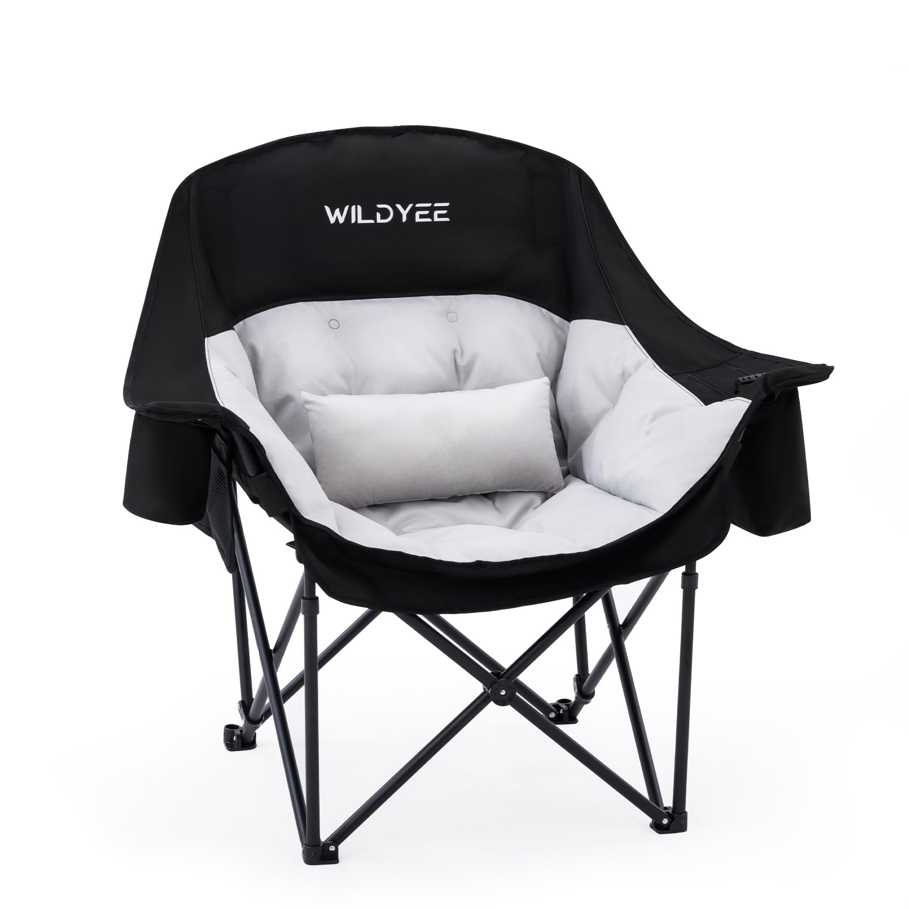 Campingstuhl Faltbar XXL mit Lendenkissen, 200kg Belastbar | Klappbar&Tragbar, Hochlehner, 800D Polyester, mit Getränkehalter Kühltasche Tragetasche, für Outdoor Garten Balkon Indoor