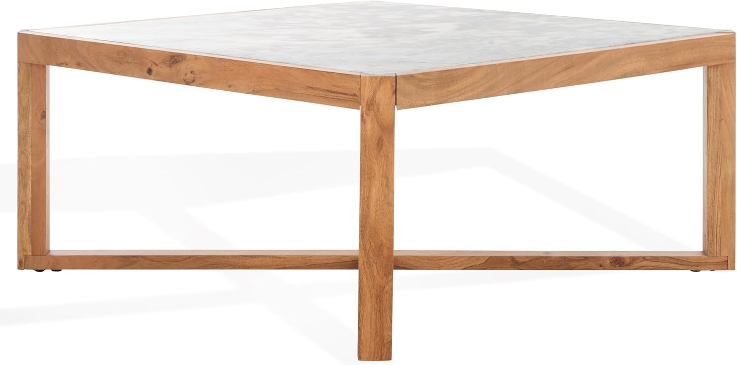 SAFAVIEH Couture Collection - Bernardi Natural & White Marble Top Coffee Table with Solid Wood Base, Modern Accent Cocktail Table (SFV9744A)