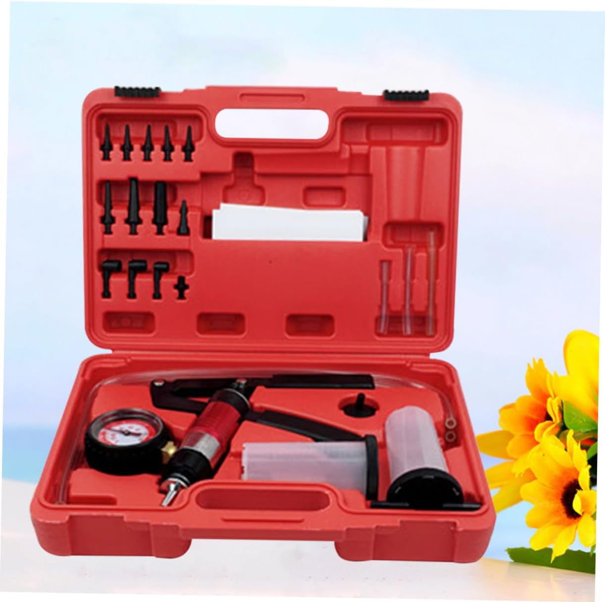 Manual Vacuum Pump Brake Bleeder Kit with Pressure Gauge for Automotive Brake and Fuel Line Bleeding Handheld Vacuum Pressure Pump for Steam Protection Compatible with All Vehicle