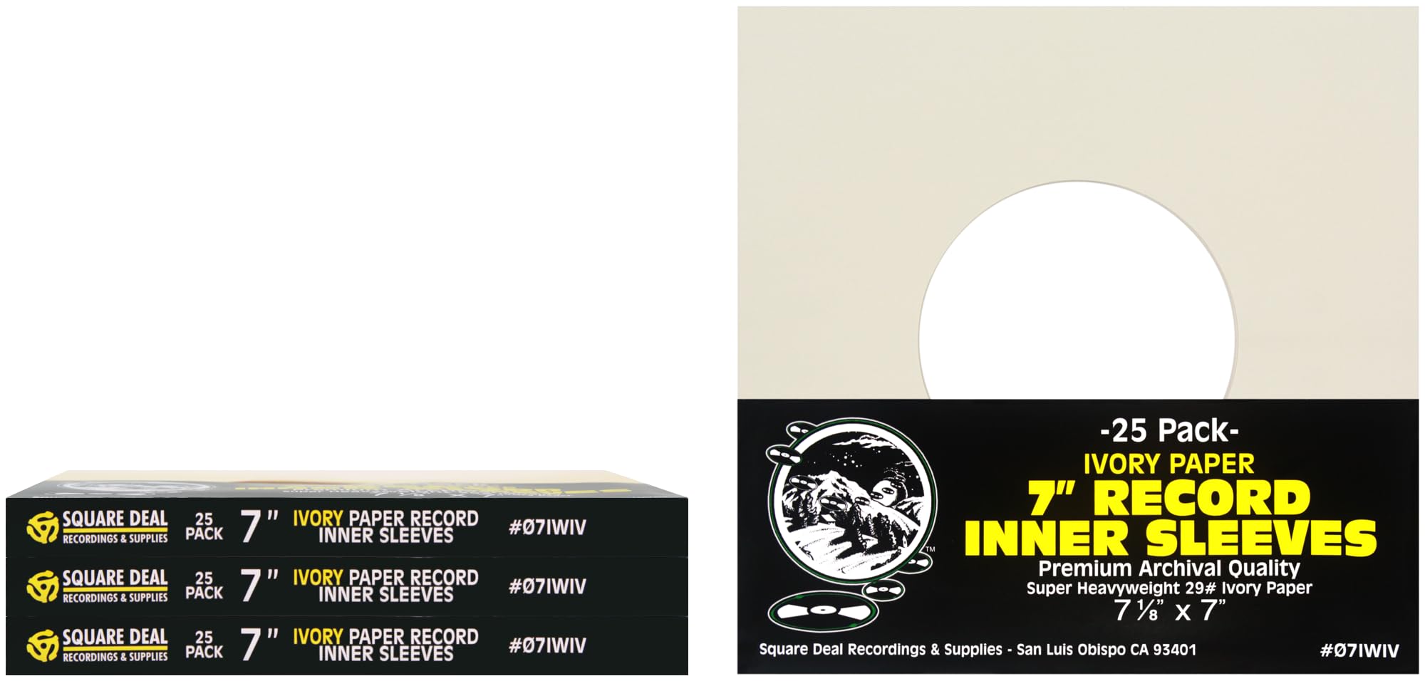 07IWIV - 100 custodie interne in vinile avorio da 17,8 cm a 45 giri/min, qualità per archiviazione, carta super pesante 29 # con foro