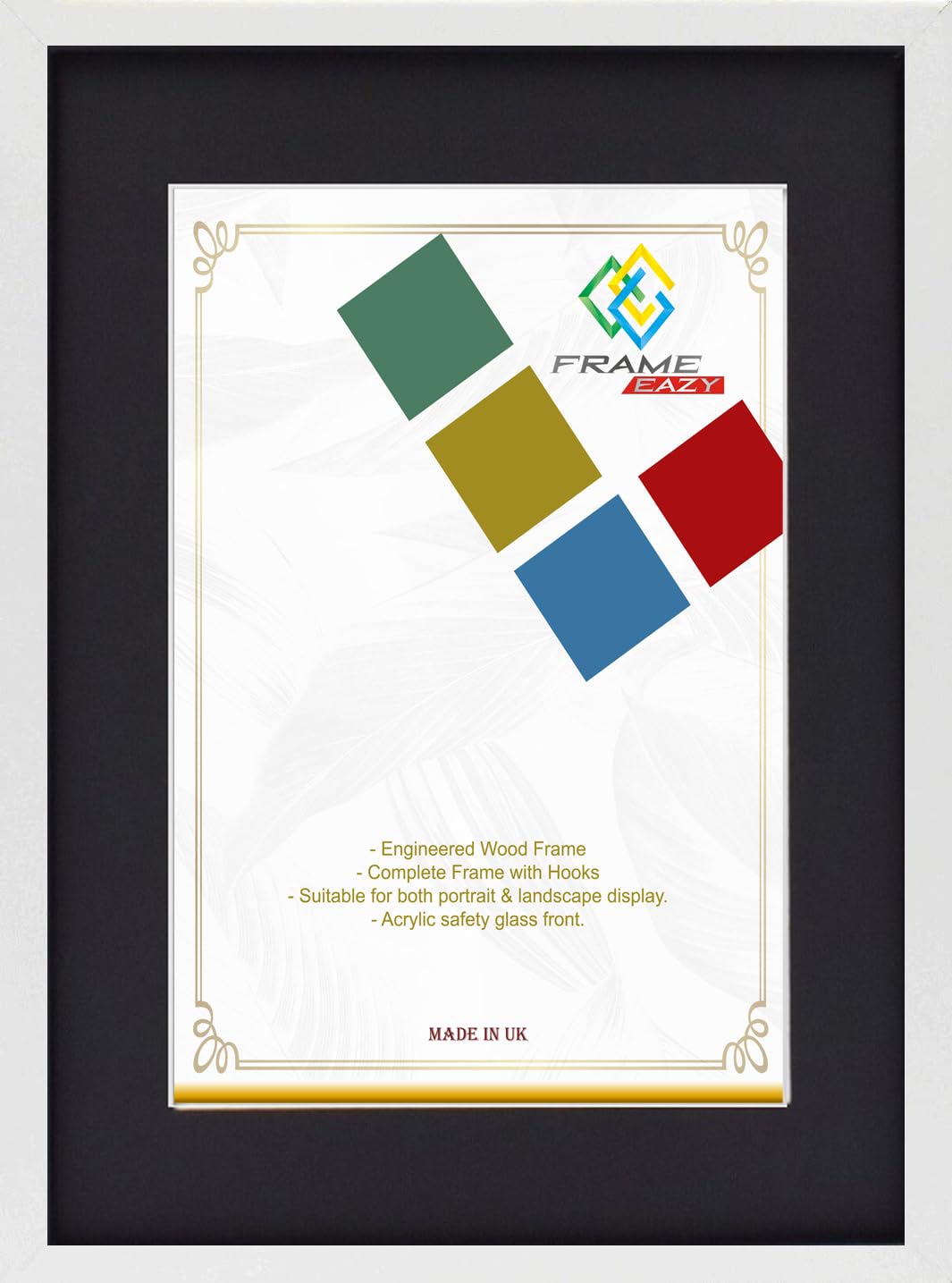 FRAME EAZY White 12x10 Photo Frame with 9x6 Black Mount to Hang Portrait or Landscape - Thin Picture Frame With Safe Perspex Front - 12" x 10" For Picture Size 9" x 6"