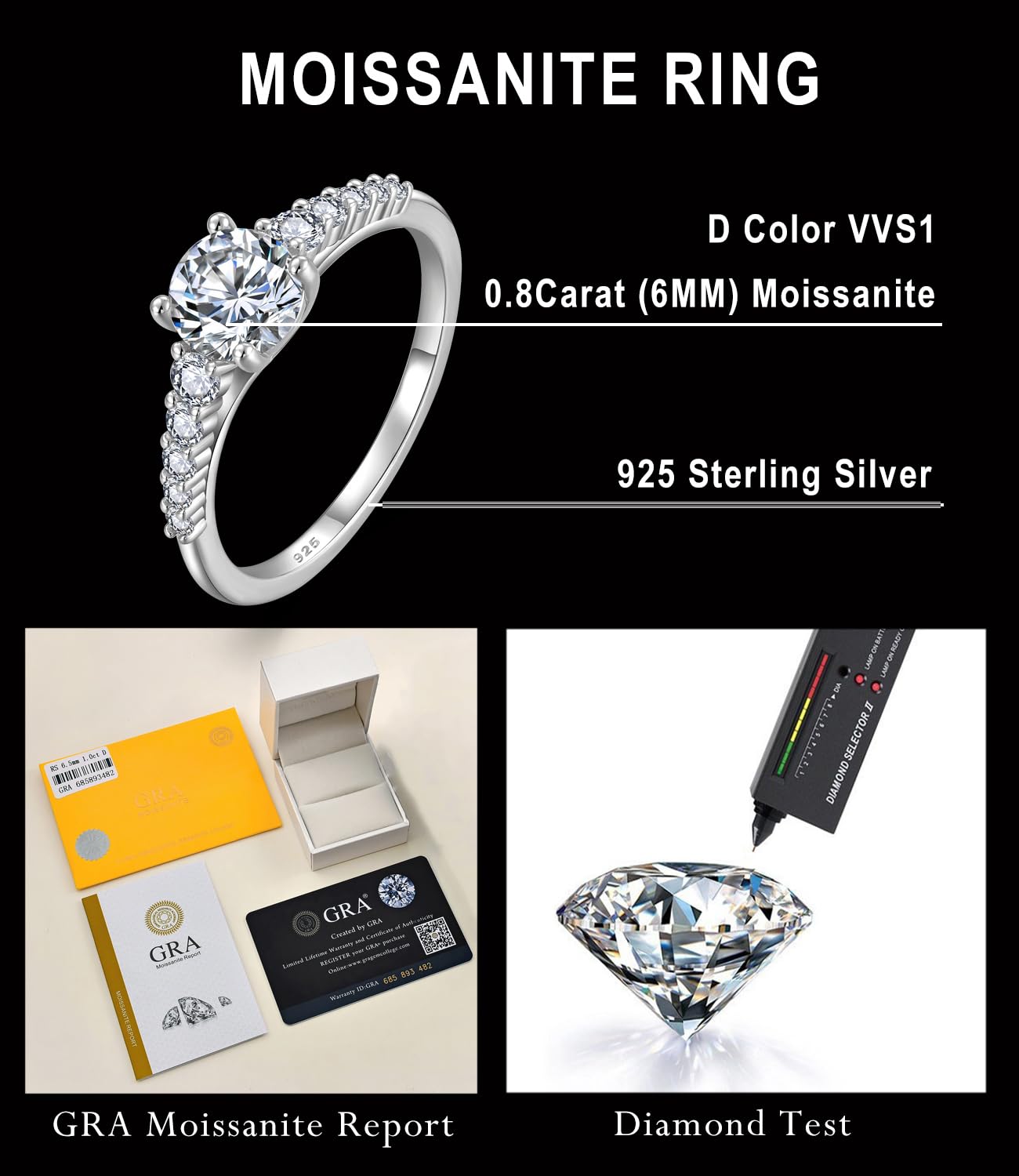 YL Anello di Fidanzamento con Moissanite VVS1 D Colore per Donna 0,8 Carato Anello con Promessa in Argento 925 Gioielli Regalo di Nozze