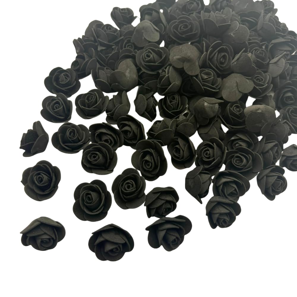 Urier 120 Pcs 1.3 Inch Mini Foam Rose Heads,Small Roses for Crafts,Foam Flowers Bulk,Artificial Flowers for Cake Decoration,Wedding Wreath Scrapbooking Decor (120, Black)