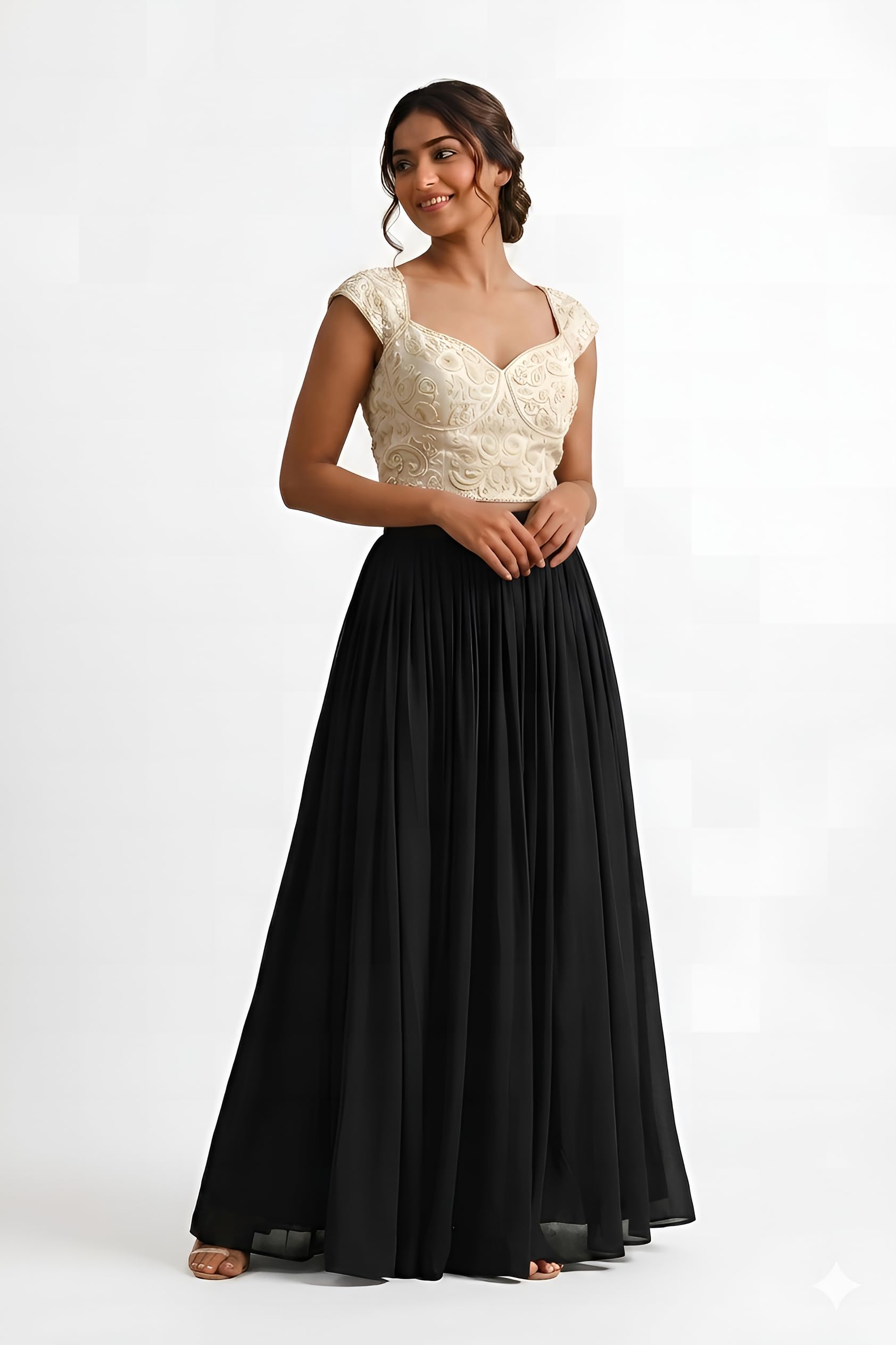 yasri fashion Black Maxi Skirt for Women – High Waisted Flowy Crepe Long Skirt, A-Line Pleated Casual Elegant Skirt for Party, Office-picture-55