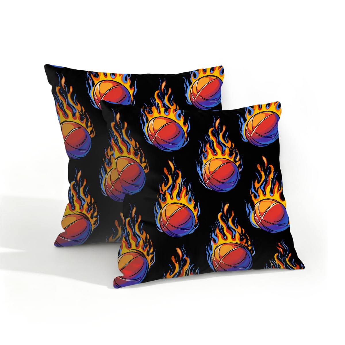Outdoor Pillow Covers Waterproof Pillowcases 16x16in Set of 2 Cartoon Flame Basketballs Decorative Throw Cushion Case for Couch Sofa Garden Patio Furniture